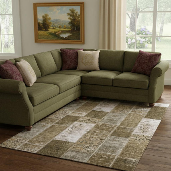 HomeRoots 8' X 10' Brown and Ivory Patchwork Washable Area Rug - Durable, Stain-Resistant, UV Protected Comfort 652927