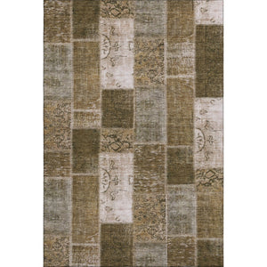 HomeRoots 9' X 12' Brown And Ivory Patchwork Area Rug - Washable, Stain-Resistant, UV Protected for Durability 652928