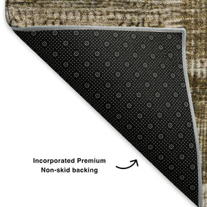 HomeRoots 9' X 12' Brown And Ivory Patchwork Area Rug - Washable, Stain-Resistant, UV Protected for Durability 652928