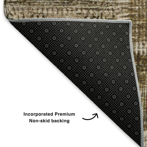 HomeRoots 9' X 12' Brown And Ivory Patchwork Area Rug - Washable, Stain-Resistant, UV Protected for Durability 652928