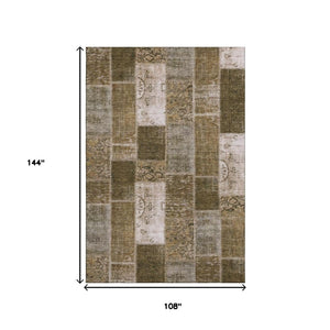 HomeRoots 9' X 12' Brown And Ivory Patchwork Area Rug - Washable, Stain-Resistant, UV Protected for Durability 652928