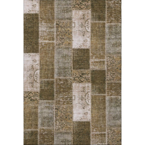 HomeRoots 9' X 12' Brown And Ivory Patchwork Area Rug - Washable, Stain-Resistant, UV Protected for Durability 652928