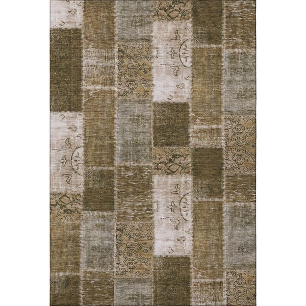HomeRoots 9' X 12' Brown And Ivory Patchwork Area Rug - Washable, Stain-Resistant, UV Protected for Durability 652928