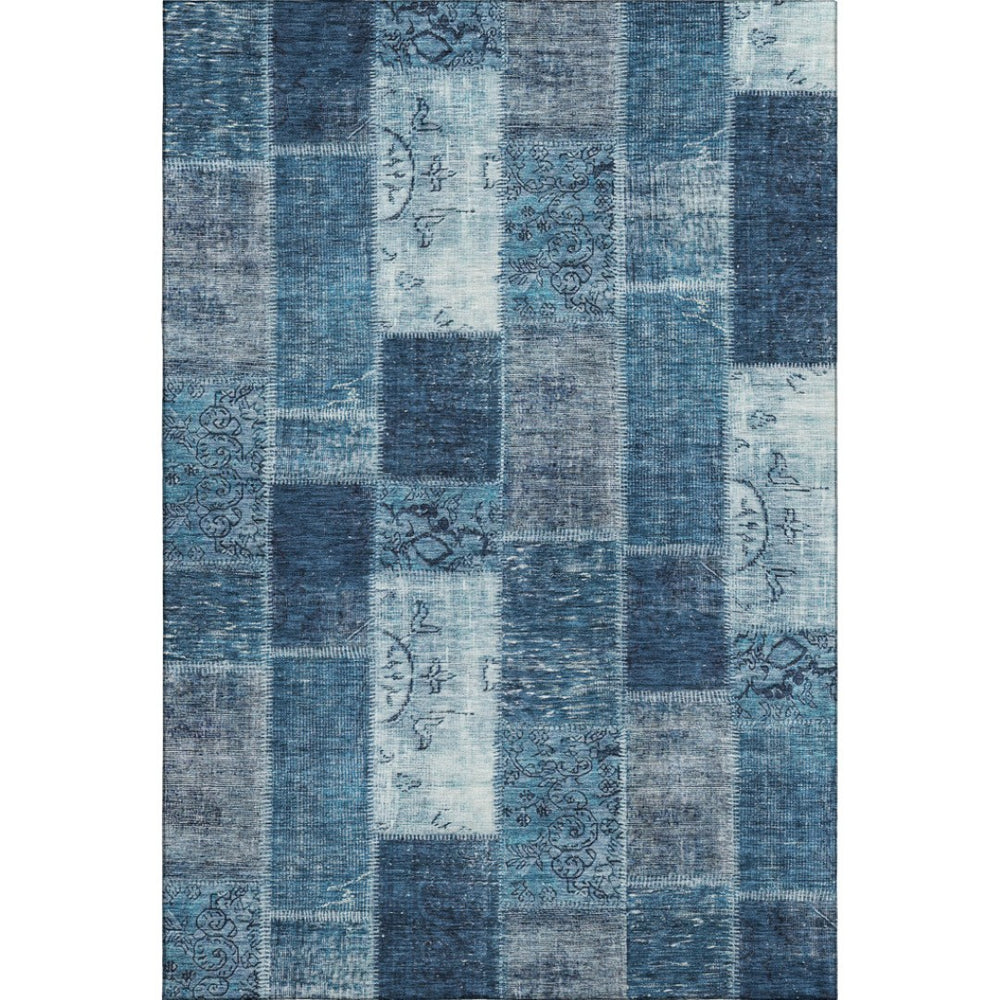 HomeRoots 8' X 10' Washable Blue and Ivory Patchwork Area Rug with UV Protection for Stylish, Durable Living Spaces 652933