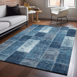 HomeRoots 10' Blue and Ivory Patchwork Washable Area Rug with UV Protection, Perfect for Family Homes & Pets! 652935