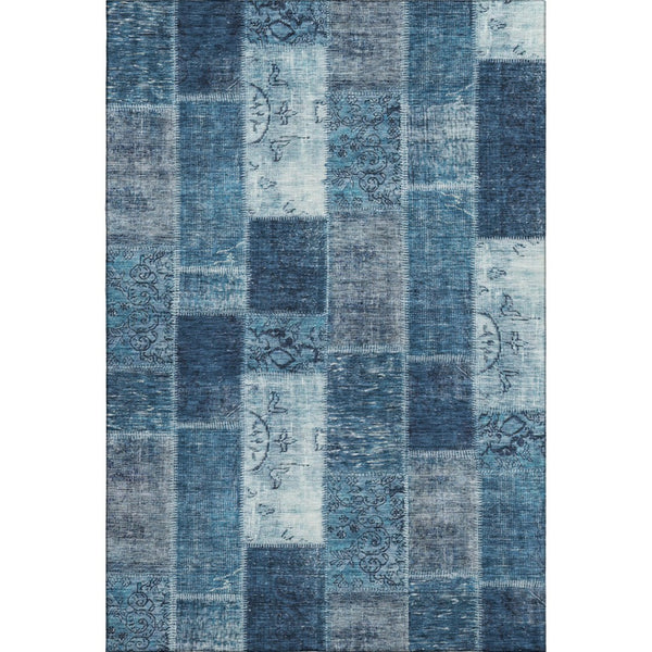 HomeRoots 10' Blue and Ivory Patchwork Washable Area Rug with UV Protection, Perfect for Family Homes & Pets! 652935