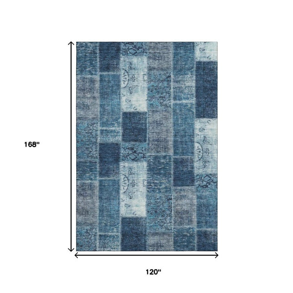 HomeRoots 10' Blue and Ivory Patchwork Washable Area Rug with UV Protection, Perfect for Family Homes & Pets! 652935