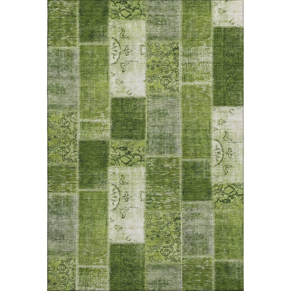 HomeRoots 5' X 8' Olive Green & Ivory Patchwork Rug - Durable, Washable, UV-Protected for High-Traffic Spaces 652937