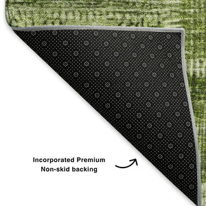 HomeRoots 5' X 8' Olive Green & Ivory Patchwork Rug - Durable, Washable, UV-Protected for High-Traffic Spaces 652937