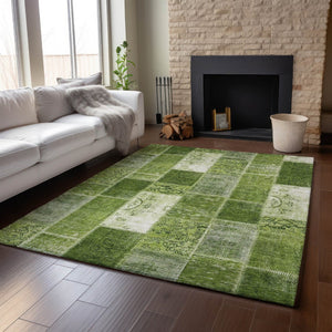 HomeRoots 5' X 8' Olive Green & Ivory Patchwork Rug - Durable, Washable, UV-Protected for High-Traffic Spaces 652937