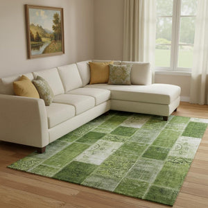 HomeRoots 10' Olive Green & Ivory Patchwork Area Rug - Washable, Stain Resistant, UV Protected for Homes 652941
