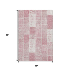 HomeRoots 5' X 8' Pink And Ivory Washable Area Rug – UV Protected, Stain Resistant, Perfect for Homes with Pets! 652943