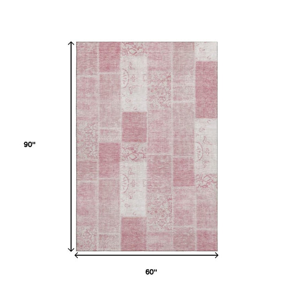 HomeRoots 5' X 8' Pink And Ivory Washable Area Rug – UV Protected, Stain Resistant, Perfect for Homes with Pets! 652943