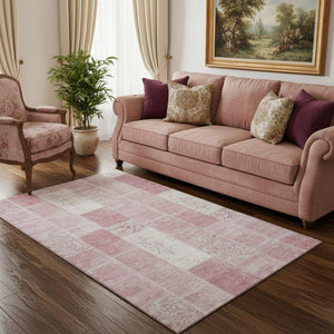 HomeRoots 5' X 8' Pink And Ivory Washable Area Rug – UV Protected, Stain Resistant, Perfect for Homes with Pets! 652943