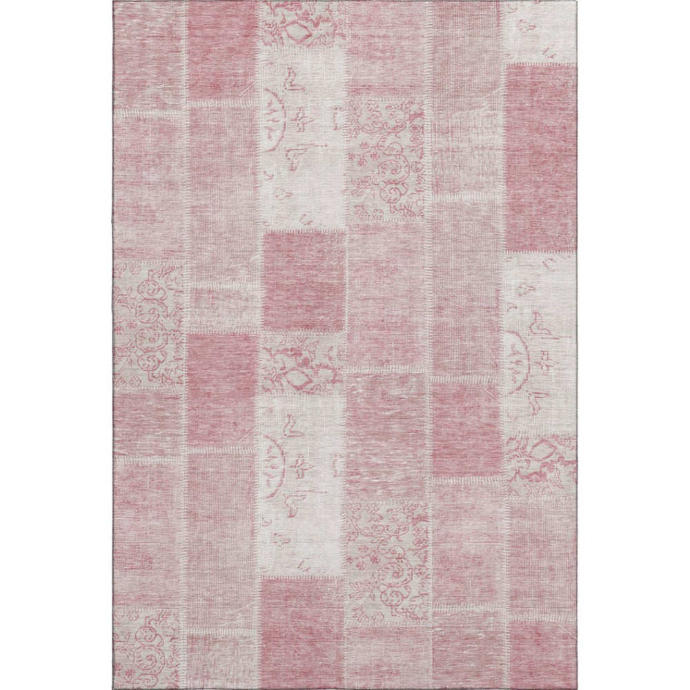 HomeRoots 8' X 10' Pink and Ivory Patchwork Area Rug - Washable, Stain-Resistant, UV Protected for Kids & Pets 652945