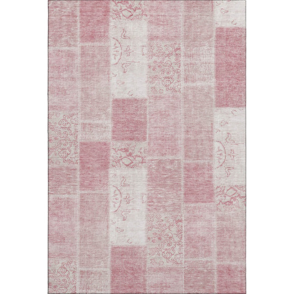 HomeRoots 10' Pink and Ivory Patchwork Area Rug - Washable, UV Protected, Durable for High-Traffic Spaces 652947