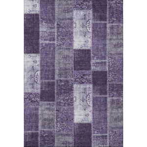 HomeRoots 5' X 8' Patchwork Purple & Ivory Area Rug – Washable, Stain-Resistant, UV Protected for Modern Spaces 652949