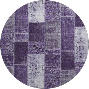 HomeRoots 8' Washable Round Rug in Purple & Ivory Patchwork – Stain Resistant, UV Protected, Durable & Stylish! 652950