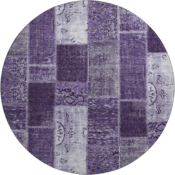 HomeRoots 8' Washable Round Rug in Purple & Ivory Patchwork – Stain Resistant, UV Protected, Durable & Stylish! 652950