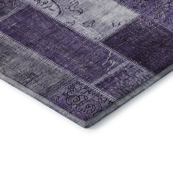 HomeRoots 8' Washable Round Rug in Purple & Ivory Patchwork – Stain Resistant, UV Protected, Durable & Stylish! 652950