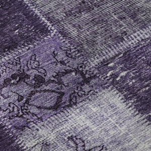 HomeRoots 8' Washable Round Rug in Purple & Ivory Patchwork – Stain Resistant, UV Protected, Durable & Stylish! 652950