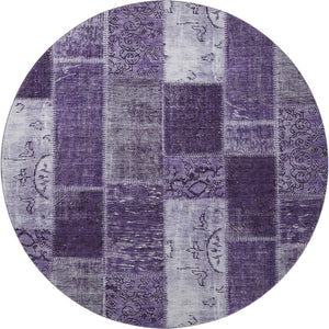 HomeRoots 8' Washable Round Rug in Purple & Ivory Patchwork – Stain Resistant, UV Protected, Durable & Stylish! 652950