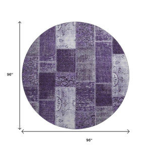 HomeRoots 8' Washable Round Rug in Purple & Ivory Patchwork – Stain Resistant, UV Protected, Durable & Stylish! 652950