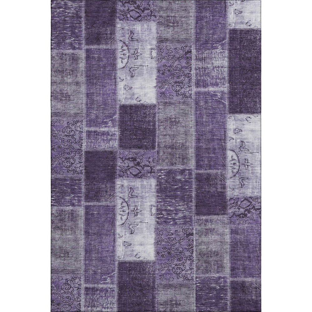 HomeRoots 8' X 10' Purple And Ivory Patchwork Washable Area Rug - Stylish, Durable, UV-Protected for Every Home 652951