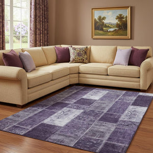 HomeRoots 8' X 10' Purple And Ivory Patchwork Washable Area Rug - Stylish, Durable, UV-Protected for Every Home 652951