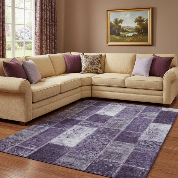 HomeRoots 8' X 10' Purple And Ivory Patchwork Washable Area Rug - Stylish, Durable, UV-Protected for Every Home 652951