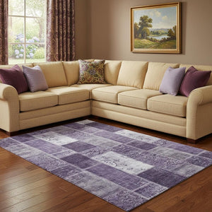 HomeRoots 9' X 12' Purple and Ivory Patchwork Area Rug - Durable, Stain-Resistant, UV Protected for Homes 652952