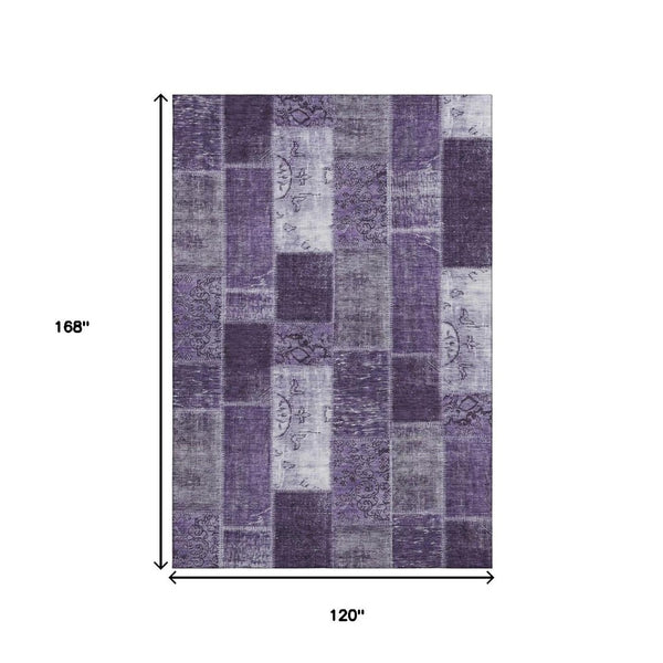 HomeRoots 10' X 14' Purple and Ivory Patchwork Washable Area Rug - UV Protected, Stain-Resistant, Stylish Design 652953