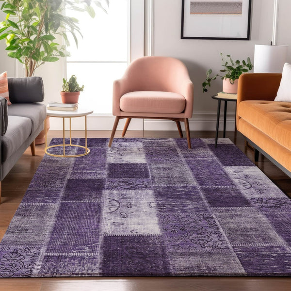 HomeRoots 10' X 14' Purple and Ivory Patchwork Washable Area Rug - UV Protected, Stain-Resistant, Stylish Design 652953