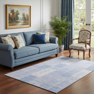 HomeRoots 5' X 8' Sky Blue and Ivory Patchwork Area Rug - Washable, UV-Protected, Stain-Resistant Design! 652955