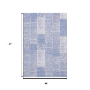 HomeRoots 8' X 10' Sky Blue Ivory Patchwork Area Rug - Durable, Washable, UV-Protected for Stylish Living Spaces 652957