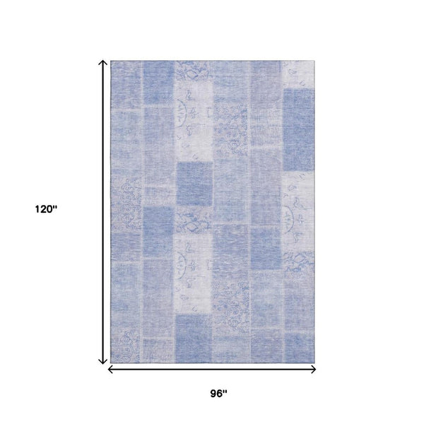 HomeRoots 8' X 10' Sky Blue Ivory Patchwork Area Rug - Durable, Washable, UV-Protected for Stylish Living Spaces 652957