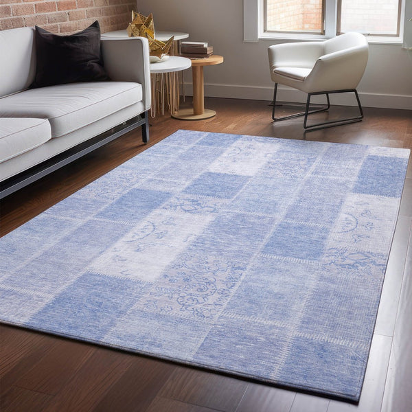 HomeRoots 8' X 10' Sky Blue Ivory Patchwork Area Rug - Durable, Washable, UV-Protected for Stylish Living Spaces 652957