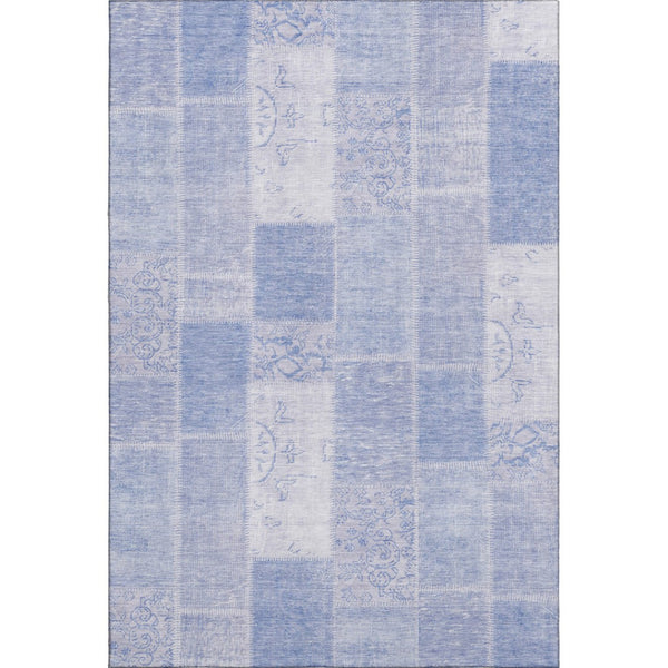 HomeRoots 8' X 10' Sky Blue Ivory Patchwork Area Rug - Durable, Washable, UV-Protected for Stylish Living Spaces 652957