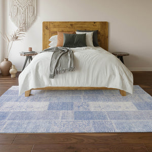 HomeRoots 8' X 10' Sky Blue Ivory Patchwork Area Rug - Durable, Washable, UV-Protected for Stylish Living Spaces 652957