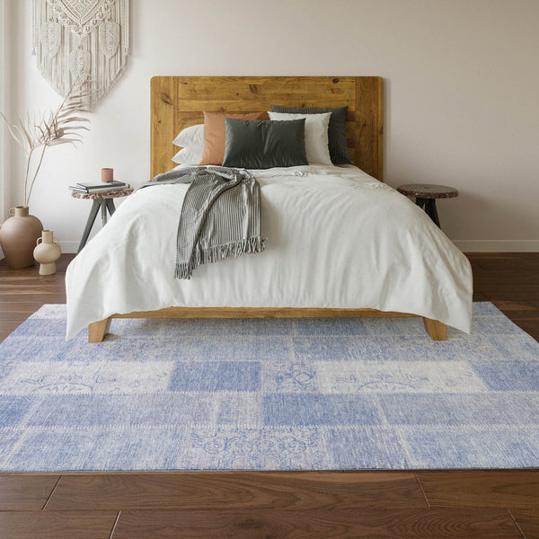 HomeRoots 8' X 10' Sky Blue Ivory Patchwork Area Rug - Durable, Washable, UV-Protected for Stylish Living Spaces 652957
