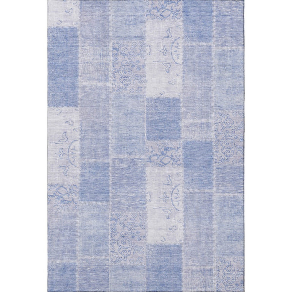 HomeRoots 10' X 14' Sky Blue & Ivory Patchwork Washable Area Rug – UV Protected, Soft, Durable & Stylish! 652959