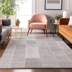 HomeRoots 8' X 10' Elegant Silver & Ivory Patchwork Area Rug - Washable, UV Protected, Stain Resistant Design 652963