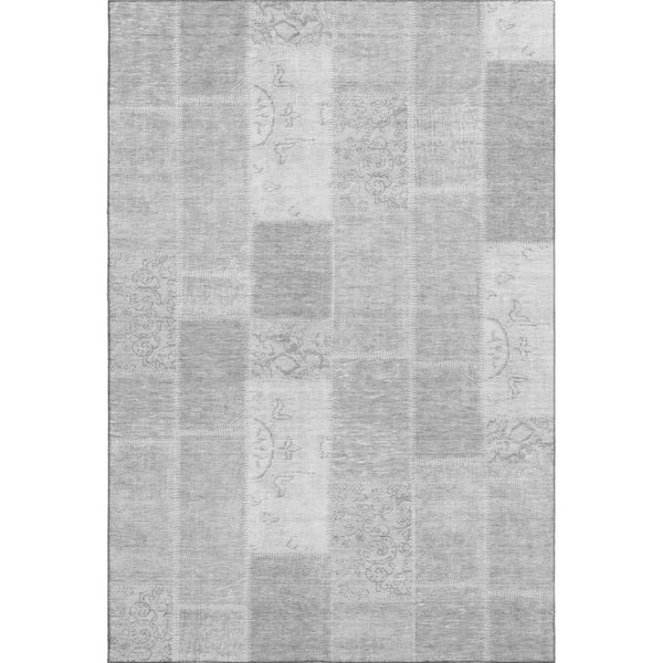 HomeRoots 8' X 10' Elegant Silver & Ivory Patchwork Area Rug - Washable, UV Protected, Stain Resistant Design 652963