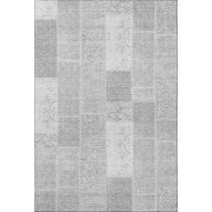 HomeRoots 8' X 10' Elegant Silver & Ivory Patchwork Area Rug - Washable, UV Protected, Stain Resistant Design 652963