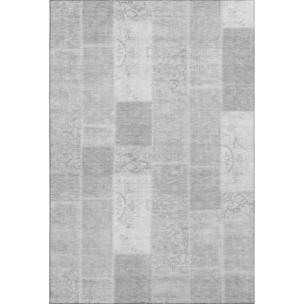 HomeRoots 10' X 14' Elegant Silver & Ivory Patchwork Washable Area Rug with UV Protection for Homes & Pets 652965