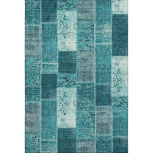 HomeRoots 9' X 12' Teal and Ivory Patchwork Area Rug – Durable, Washable, UV Protected for High-Traffic Spaces 652970