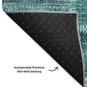 HomeRoots 9' X 12' Teal and Ivory Patchwork Area Rug – Durable, Washable, UV Protected for High-Traffic Spaces 652970