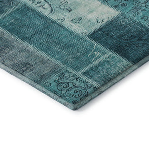 HomeRoots 9' X 12' Teal and Ivory Patchwork Area Rug – Durable, Washable, UV Protected for High-Traffic Spaces 652970