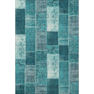 HomeRoots 9' X 12' Teal and Ivory Patchwork Area Rug – Durable, Washable, UV Protected for High-Traffic Spaces 652970