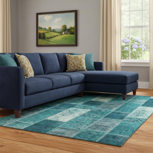 HomeRoots 10' X 14' Teal & Ivory Patchwork Washable Area Rug - UV Protected, Stain-Resistant for Busy Homes 652971